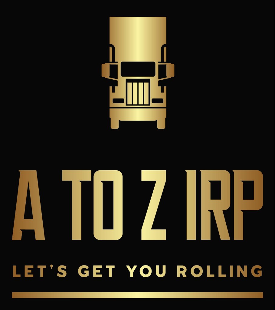 Logo featuring a golden silhouette of a truck above the text 'A TO Z IRP' and the slogan 'LET'S GET YOU ROLLING' on a black background.